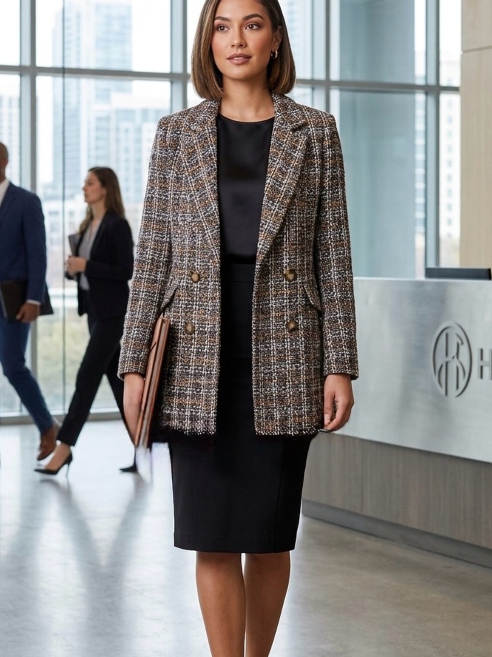 HYFVE Black Multi Tweed Double-Breasted Blazer Classic Size: S